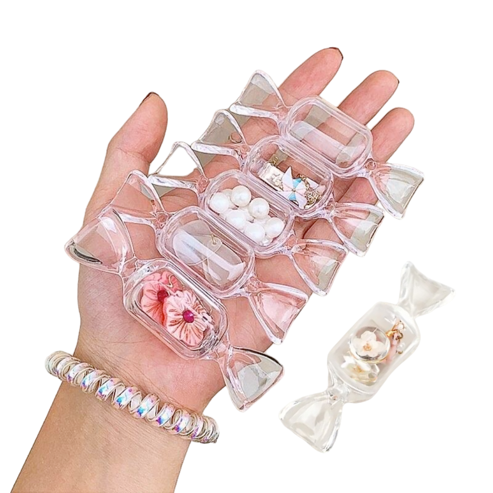 Set organizatoare bijuterii Salestore.ro®, Recipiente pentru obiecte mici precum bomboane, cercei, inele, medicamente, cutiute plastic transparente cu capac, 8 x 2, 5 cm