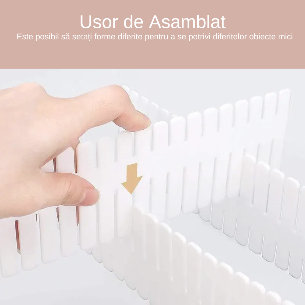 Set 4 separatoare pentru organizare sertare Salestore.ro®, Ajustabile manual, Plastic, 47 x 7 cm, Alb