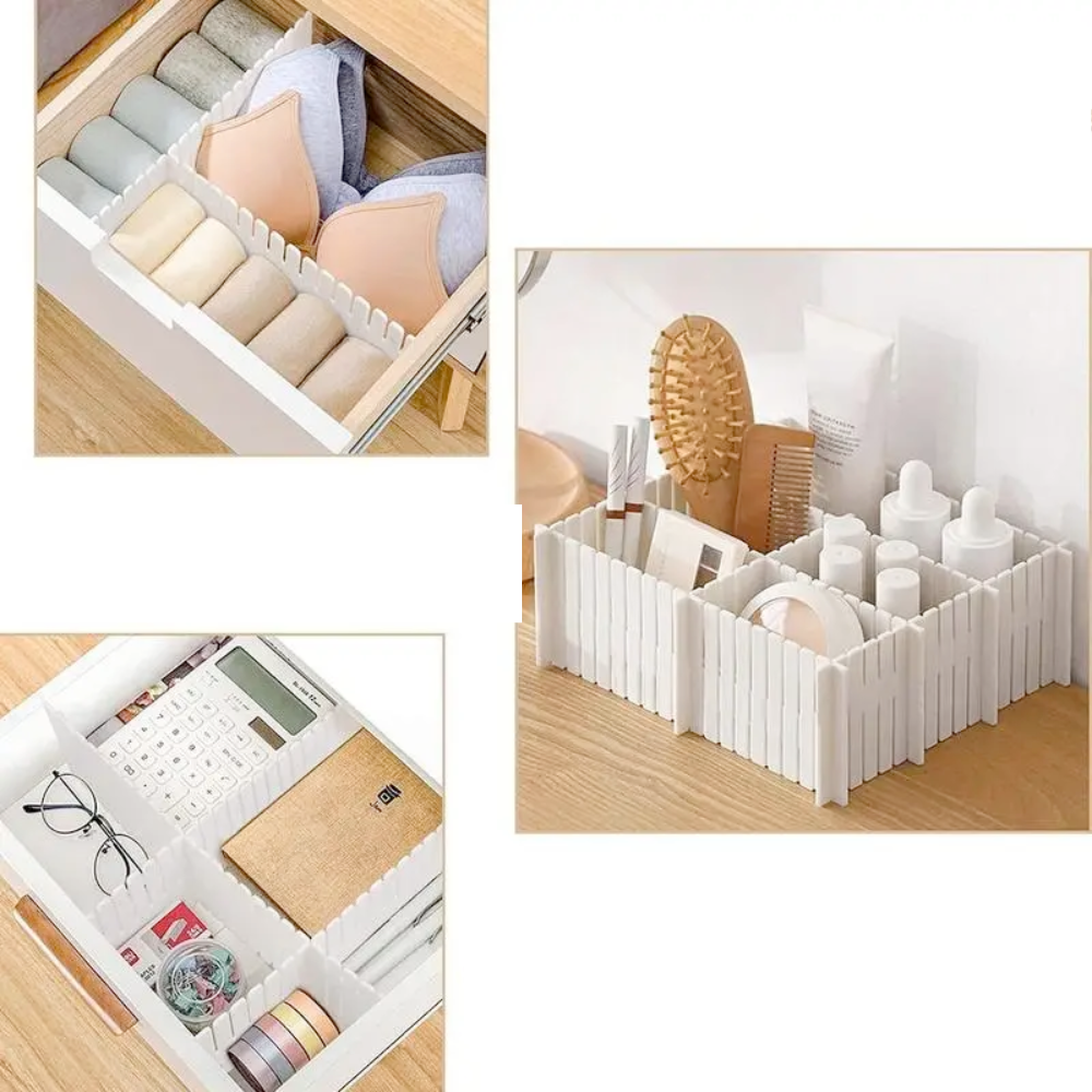 Set 4 separatoare pentru organizare sertare Salestore.ro®, Ajustabile manual, Plastic, 47 x 7 cm, Alb