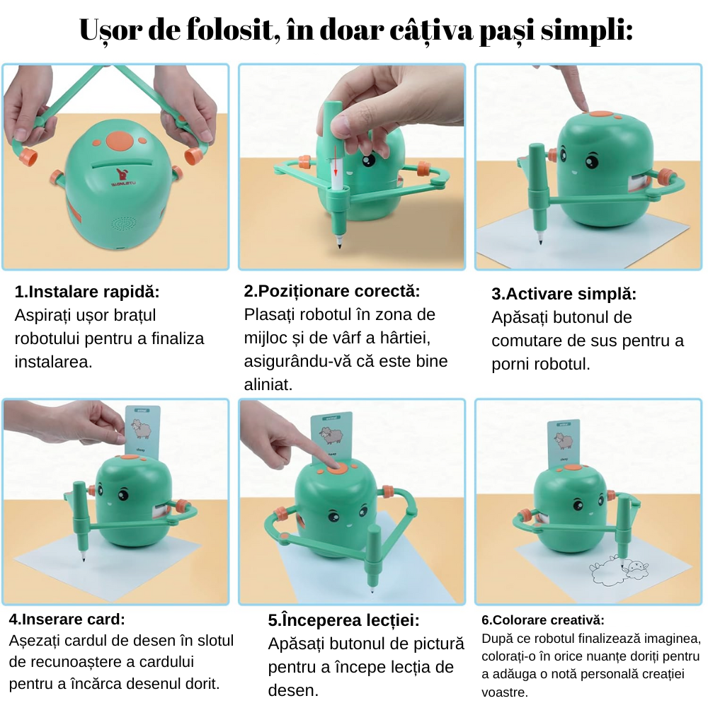 Robot de desen educational pentru copii Salestore.ro®, Profesor de arta distractiv, Invatare limba engleza, +3 ani, Verde