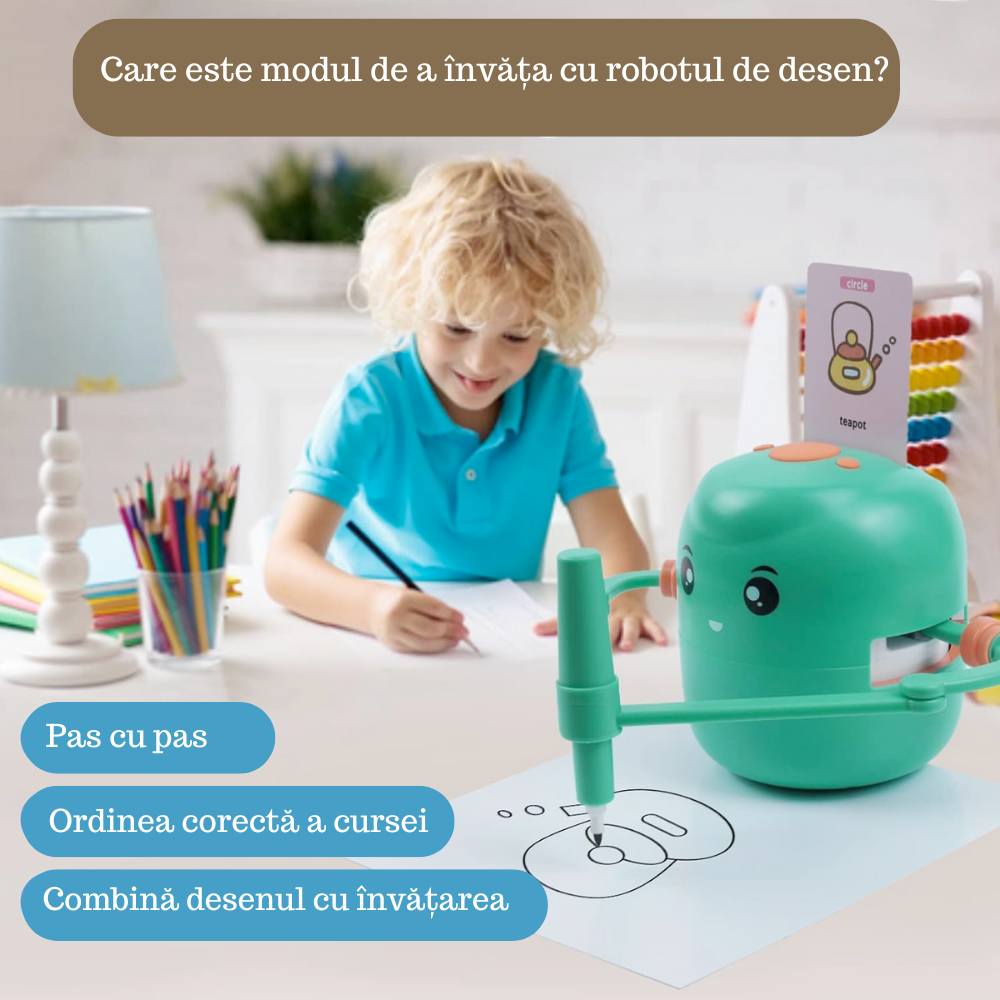 Robot de desen educational pentru copii Salestore.ro®, Profesor de arta distractiv, Invatare limba engleza, +3 ani, Verde