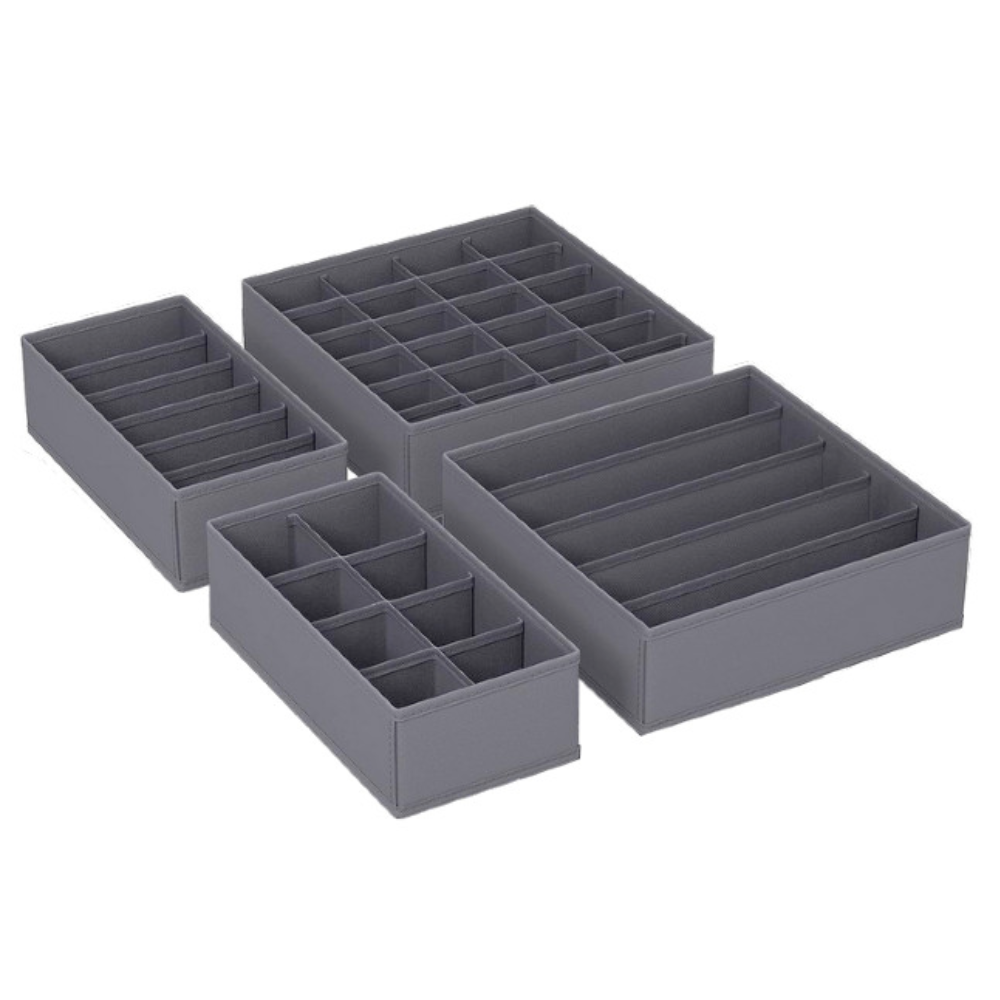 Set 4 Organizatoare lenjerie pentru sertar, Salestore.ro® cu pereti rigidizati, pliabile, Gri inchis