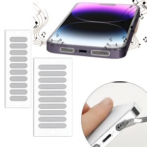 Set 20 Autocolante Plasa Antipraf pentru Difuzor Telefon Salestore.ro® – Capace Subtiri si Impermeabile, Protectie Rezistenta, Aplicare Usoara, 2 Marimi 22x5x0,2 mm/15x5x0,2 mm, Gri, Kit Universal de Igienizare si Protectie telefon