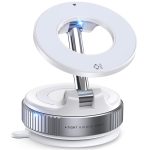 Omelivon Suport Auto Universal pentru Telefon, Alb, Prindere Magnetica MagSafe - Fixare Puternica prin Tehnologie de Vidare, Prindere pe Bord, Geam, Mobilier, Rotire 360°, Brat Pliabil din Aluminiu, Inel Magnetic Inclus, Compatibilitate Universala