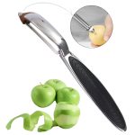 Dispozitiv pentru decojire legume si fructe Salestore.ro®, Curatator cu aliaj de Zinc, Ustensila pentru decojit 2/1, varf ascutit, design ergonomic, anti-alunecare, multifunctional, 17 x 1,5 cm, Negru/Argintiu