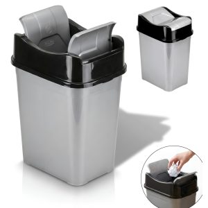 Cos de gunoi 22 L, cu capac rabatabil Salestore.ro®, Cos de gunoi bucatarie, baie, birou, Design compact, 43.5x31.5x23 cm, Plastic, Negru/Gri Inchis
