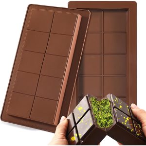 Forma ciocolata din silicon premium, antiaderenta Salestore.ro® Forma clasica de ciocolata Dubai 10 patratele, 25 x13 x2 cm, Maro