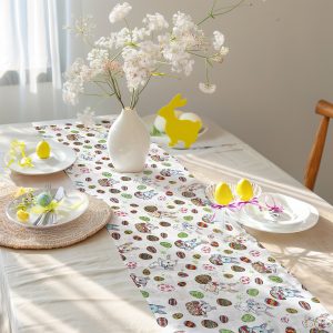 Traversa de masa tematica de Paste 180x40 cm, din bumbac impermeabil, napron cu imprimeu 3D, Salestore.ro®, rezistenta la pete si murdarie