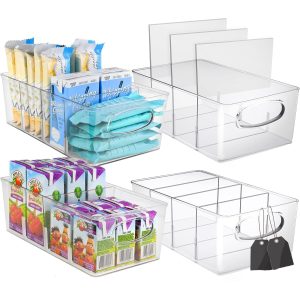 Cutie de depozitare Salestore.ro® cu divizoare detasabile, organizator bucatarie, birou, frigider, Multifunctionala si usor de curatat, 31, 6 x 23, 7 x 9, 7 cm, Transparent/Plastic