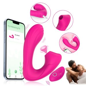 Vibrator Multifunctional, 10 Moduri de Vibratii si stimulare prin supt, Salestore®️,2 in1 cu stimulator clitoris si punct G, Silicon Medicinal, Control aplicatie, Incarcare USB, Senzatii Realiste, rezistent la apa, Jucarie sexuala pentru femei sau cupluri