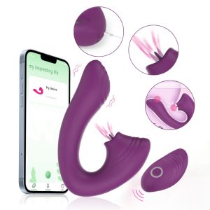 Vibrator Multifunctional, 10 Moduri de Vibratii si linge de limba, Salestore®️, 2 in1 cu stimulator clitoris si punct G, Silicon Medicinal, Control aplicatie, Incarcare USB, Senzatii Realiste, rezistent la apa, Jucarie sexuala pentru femei sau cupluri