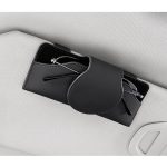 Suport auto pentru ochelari, fixare pe parasolar 17 x 7 cm, Salestore.ro® inchidere magnetica, Piele ecologica si catifea, Negru
