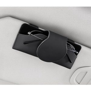 Suport auto pentru ochelari, fixare pe parasolar 17 x 7 cm, Salestore.ro® inchidere magnetica, Piele ecologica si catifea, Negru