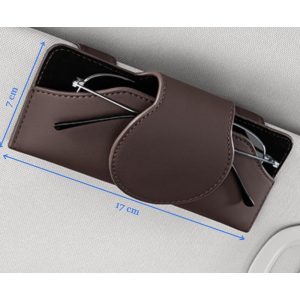 Suport auto pentru ochelari, cu prindere la parasolar, Salestore.ro® Inchidere magnetica, Piele ecologica si catifea, Maro