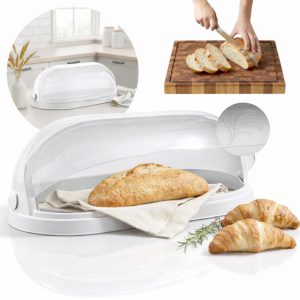 Cutie pentru Paine, Suport pentru paine cu fereastra Salestore.ro®, Capacitate mare, Design elegant, Asamblare usoara, Plastic PP, Free BPA, 47x27, 5x17cm, Alb
