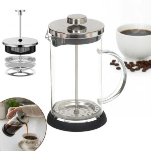 Cafetiera Cu Piston Pentru Cafea Si Ceai Salestore.ro®, Presa franceza cu infuzor 1000 ML, sticla borosilicata termorezistenta si otel inoxidabil 304, -20 ℃ +130 ℃, Infuzor pentru ceai cu 3 Filtre, Fara BPA