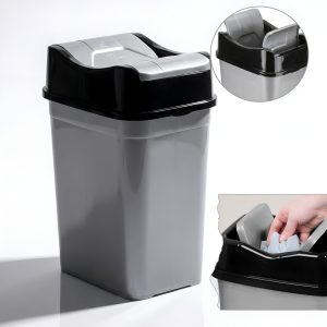 Cos de gunoi 10 L, cu capac rabatabil Salestore.ro®, Cos de gunoi bucatarie, baie, birou, Compact, 43.5x31.5x23cm, Plastic, Gri antracit