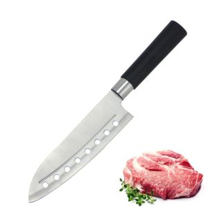 Pachet promo: Cutit Japonez Santoku Salestore.ro Versatil in utilizare, Lama de 17.2 din Otel Inoxidabil, maner din PP, Profesional, 29.5 cm, Negru + Storcator manual de citrice Salestore.ro®, Plastic PP, BPA Free, Presa robusta de citrice pentru sucuri, Cu Vas Colector si Sita, 19x8,5x6,5 cm, Gri