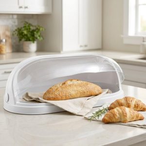 Cutie de Paine Salestore.ro®, capacitate mare, suport pentru paine cu fereastra, design elegant, asamblare usoara, Alb, Plastic PP, Free BPA, 47x27,5x17cm