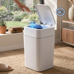 Cos de gunoi cu senzor automat 22L Salestore.ro®, capac automat anti-miros, deschidere hands free, rezistent la apa IPX5, pentru baie, bucatarie, birou, functionare silentioasa, 43.5x29.5x23 cm, Alb
