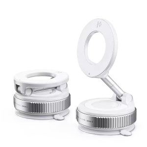 Suport Vid-Magnetic Auto, Ventuza 18-65kPa + Magnet 1.5kg, Reglabil 3 Axe 360°, Structura Zinc Rezistenta, Pliaza Compact φ64mm, Compatibil iPhone12+/Android, pentru Masina/Bucatarie/Outdoor, Suport Auto cu Vid si Magnet，Alb