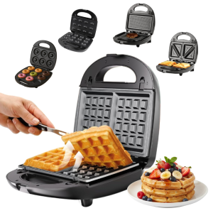 Sandwich Maker Multifunctional 5 in 1, 800W, Placi Detasabile Antiaderente pentru Waffe, Gogosi, Nucusoare si Gratar Carne/Legume, Indicator LED, Aparat multifunctional sandwich, Incalzire Rapida, Curatare Usoara