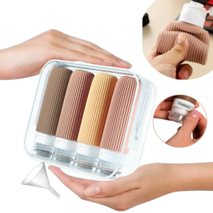 Set 4 Recipiente de Calatorie Etanse pentru Articole de Toaleta *Produse travel size, Salestore.ro® 90 ml/ recipient, Geanta de Toaleta si Stickere, Palnie mini, Reutilizabile si Usor de Curatat, Silicon/Multicolor