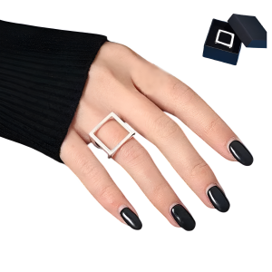 Inel din Argint S 925, Reglabil, Unisex, inel de cuplu, Salestore.ro® Design Modern cu Forma Patrata, Arginiu
