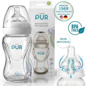 Biberon ADVANCED PLUS, PUR 9812, 250ml, cu gura larga, BPA free