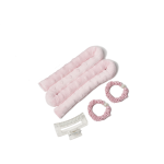 Set ondulator fara caldura Salestore.ro® pentru bucle naturale, Roz, din tesatura de calitate cu 2 elastice si clesti par