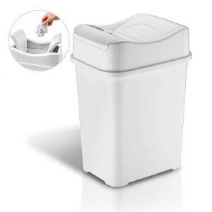 Cos de gunoi 22 L, cu capac rabatabil Salestore.ro®, Cos de gunoi Compact pentru bucatarie, baie, birou, 43.5x31.5x23cm, Plastic, Alb