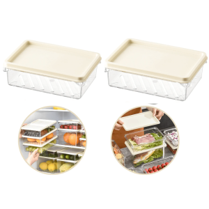 Set 2 Cutii de depozitare pentru frigider cu capac, Salestore.ro® caserola etansa cu design special pentru organizarea frigiderului, alimente pastrate corect, stocare convenabila, 20 x 13, 5 x 5, 5 cm, PP