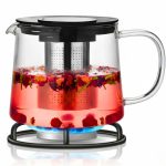 Ceainic din sticla borosilicata cu infuzor inox Salestore.ro®, 1500 ml, rezistent la temperaturi, pentru plita si cuptor microunde, compatibil masina de spalat vase, transparent