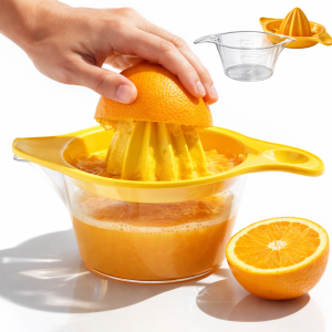 Storcator manual de citrice Salestore.ro®, BPA Free, capacitate 400 ml, plastic PP, Presa robusta de citrice pentru sucuri, Cu Vas Colector si Sita, 19x8.5x6.5 cm, Galben