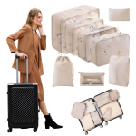 Organizatoare pentru valiza Salestore.ro® set 8 huse durabile, impermiabile, cu finisaje calitative, Poliester, Bej