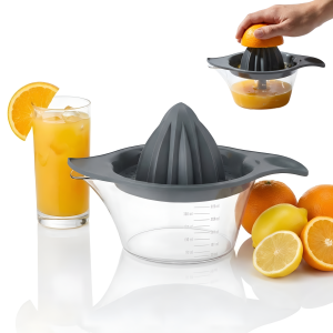 Storcator manual de citrice Salestore.ro®, Plastic PP, BPA Free, Presa robusta de citrice pentru sucuri, Cu Vas Colector si Sita, Gri