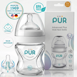 Biberon ADVANCED PLUS, PUR 9811, 150ml, cu gura larga, BPA free