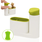 Dozator sapun lichid cu suport organizator, Salestore.ro, Verde-Alb, 18x5.5x16cm