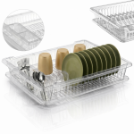 Scurgator Vase, Transparent, Salestore.ro, Compact, cu Tava de Scurgere, Suport pentru uscat vase, farfurii, tacamuri, pahare si cani, 45x36,5x8 cm